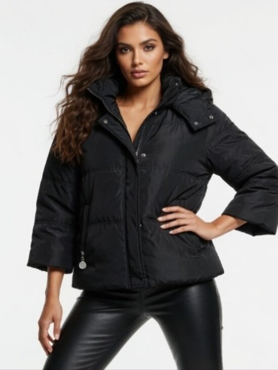 sembol Jackets & Blazers - Sembol Black Puffer Jacket 3/4 Length Short Quilted Coat (Size:48 Or XL US )